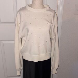 Express Cream Sweater with Pearl Details
